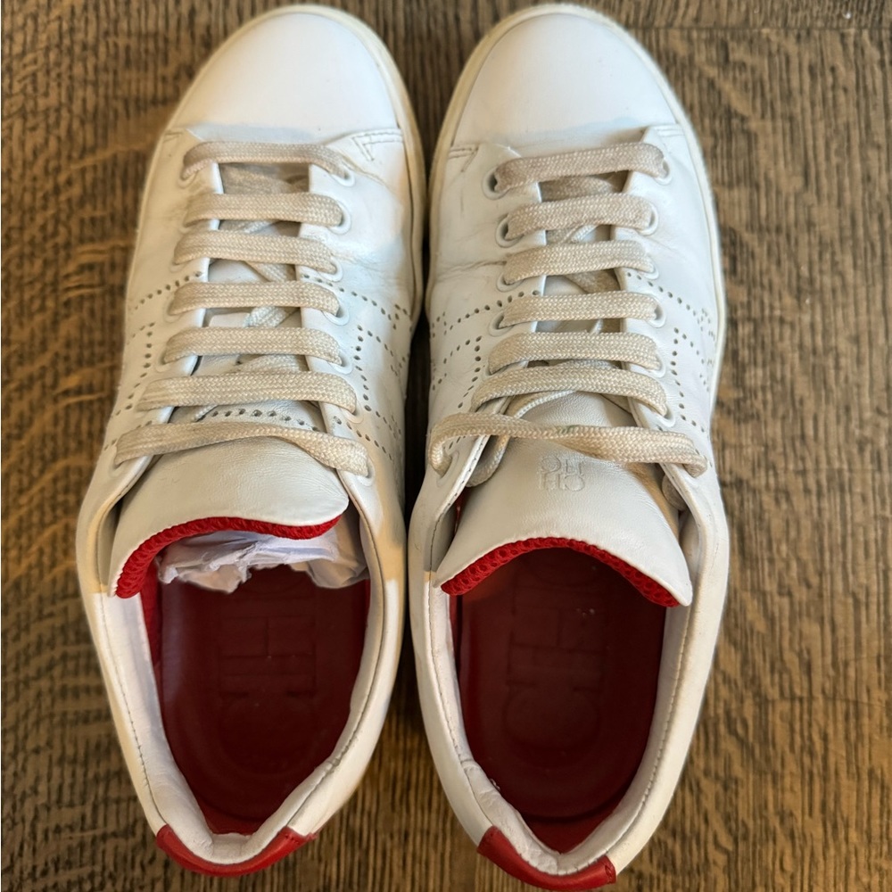Carolina Herrera Leather Sneakers w/ Red Accent Size 36